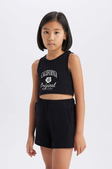 Girl 2 Pcs Set Printed Athlete Shorts