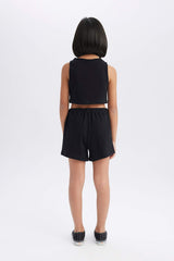 Girl 2 Pcs Set Printed Athlete Shorts