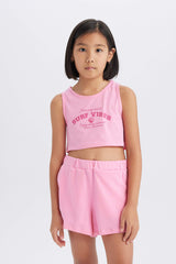 Girl 2 Pcs Set Printed Athlete Shorts