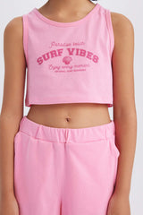 Girl 2 Pcs Set Printed Athlete Shorts