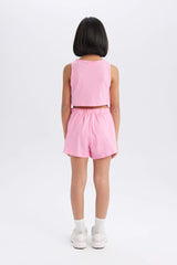 Girl 2 Pcs Set Printed Athlete Shorts