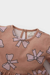 Baby Girl Bow Patterned Long Sleeve Dress