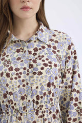 Shirt Collar Patterned Long Sleeve Maxi Dress