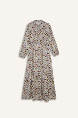 Shirt Collar Patterned Long Sleeve Maxi Dress