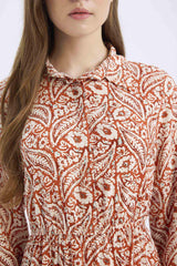 Shirt Collar Patterned Long Sleeve Maxi Dress