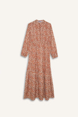 Shirt Collar Patterned Long Sleeve Maxi Dress