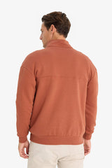 Relax Fit Stand Collar Zippered Basic Plain Thick Sweatshirt