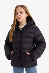 Girls Waterproof Hooded Zippered Puffer Coat