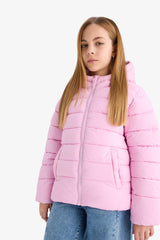 Girls Waterproof Hooded Zippered Puffer Coat