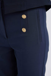 Skinny Fit High Waist Pocket Buttoned Plain Leg Fabric Pants