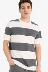 100% Cotton Regular Fit Crew Neck Striped Short Sleeve T-Shirt