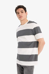100% Cotton Regular Fit Crew Neck Striped Short Sleeve T-Shirt