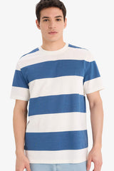 100% Cotton Regular Fit Crew Neck Striped Short Sleeve T-Shirt