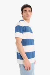 100% Cotton Regular Fit Crew Neck Striped Short Sleeve T-Shirt