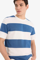 100% Cotton Regular Fit Crew Neck Striped Short Sleeve T-Shirt