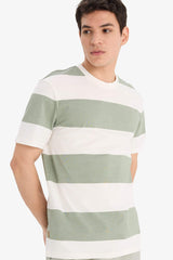 100% Cotton Regular Fit Crew Neck Striped Short Sleeve T-Shirt