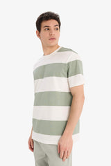 100% Cotton Regular Fit Crew Neck Striped Short Sleeve T-Shirt