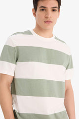 100% Cotton Regular Fit Crew Neck Striped Short Sleeve T-Shirt
