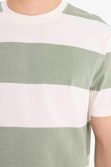 100% Cotton Regular Fit Crew Neck Striped Short Sleeve T-Shirt