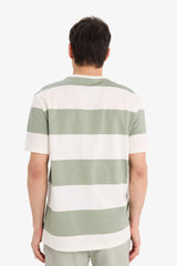 100% Cotton Regular Fit Crew Neck Striped Short Sleeve T-Shirt