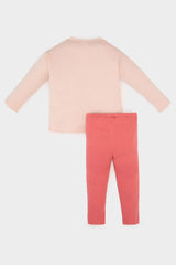 Girl Baby 2 Pcs Set Heart Printed Long Sleeve T-shirt Waist Rubber Bottom