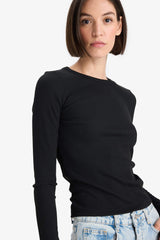 Slim Fit Slim Cut Basic Plain Ribbed Camisole Long Sleeve T-Shirt