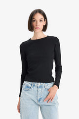 Slim Fit Slim Cut Basic Plain Ribbed Camisole Long Sleeve T-Shirt
