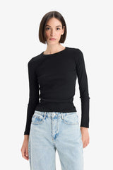 Slim Fit Slim Cut Basic Plain Ribbed Camisole Long Sleeve T-Shirt