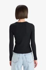 Slim Fit Slim Cut Basic Plain Ribbed Camisole Long Sleeve T-Shirt