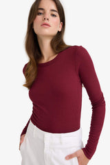 Slim Fit Slim Cut Basic Plain Ribbed Camisole Long Sleeve T-Shirt