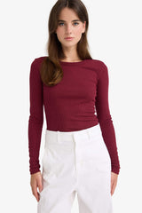 Slim Fit Slim Cut Basic Plain Ribbed Camisole Long Sleeve T-Shirt