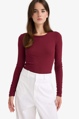 Slim Fit Slim Cut Basic Plain Ribbed Camisole Long Sleeve T-Shirt