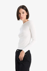 Slim Fit Slim Cut Basic Plain Ribbed Camisole Long Sleeve T-Shirt