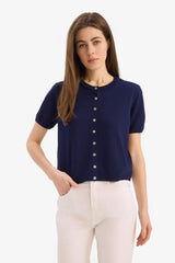 Regular Fit Crew Neck Basic Plain Knitwear Cardigan