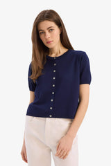 Regular Fit Crew Neck Basic Plain Knitwear Cardigan