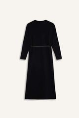 Regular Fit Crew Neck Belted Selanik Fabric Maxi Dress