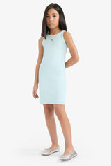 Fitted Crew Neck Ribbed Camisole Sleeveless Dress
