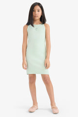 Fitted Crew Neck Ribbed Camisole Sleeveless Dress