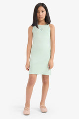 Fitted Crew Neck Ribbed Camisole Sleeveless Dress