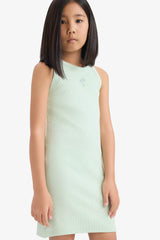 Fitted Crew Neck Ribbed Camisole Sleeveless Dress