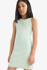 Fitted Crew Neck Ribbed Camisole Sleeveless Dress