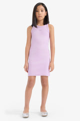 Fitted Crew Neck Ribbed Camisole Sleeveless Dress