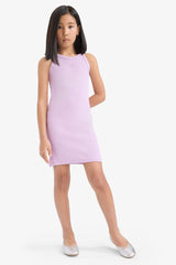 Fitted Crew Neck Ribbed Camisole Sleeveless Dress