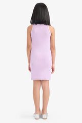 Fitted Crew Neck Ribbed Camisole Sleeveless Dress