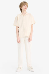 Boy Carrot Fit Standard Leg Linen Look Trousers