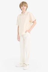 Boy Carrot Fit Standard Leg Linen Look Trousers
