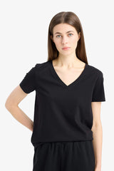 Regular Fit V Neck Basic Short Sleeve T-Shirt