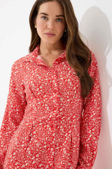 Shirt Collar Patterned Long Sleeve Midi Dress