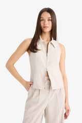 Polo Collar Zippered Woven Vest