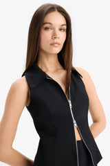 Polo Collar Zippered Woven Vest